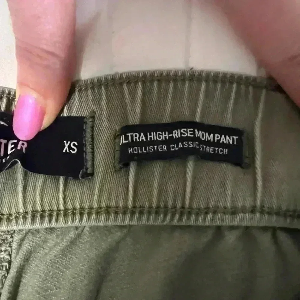 Hollister ultra high rise mom pant XS green Y2K teen fashion pants elastic waist - Picture 3 of 8
